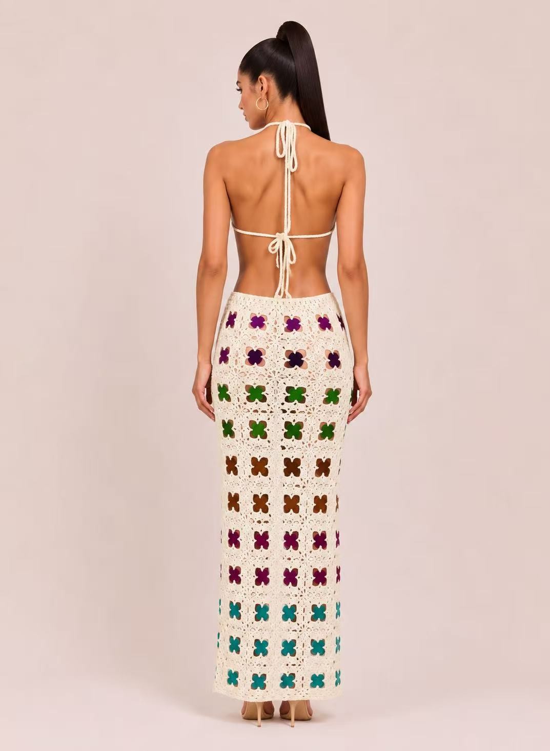 Glitter Skirt Set/Swimwear Coverup- Ivory/Multi