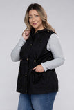 Plus Size Drawstring Waist Military Hoodie Vest