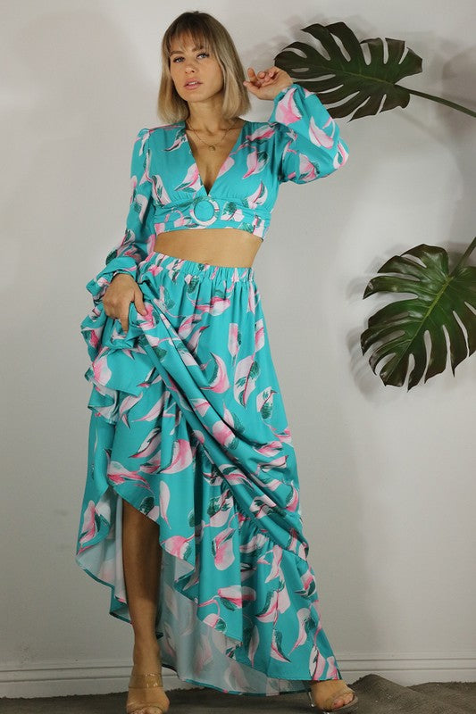 Botanical Printed Maxi Skirt Set