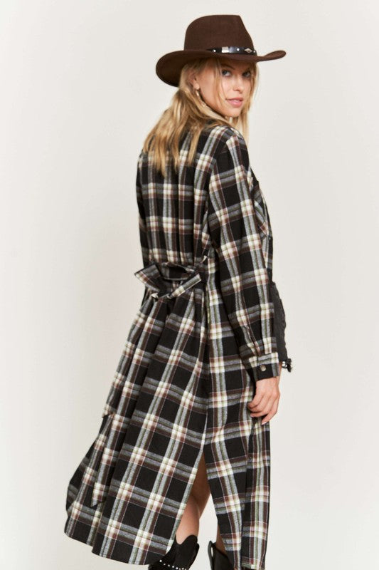 PLUS SIZE PLAID PRINT COLLAR LONG SHIRT DRESS-3 COLORS