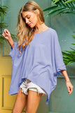 Solid Round Neck Loose Fit Kimono Sleeve Sweater Top- 4 Colors