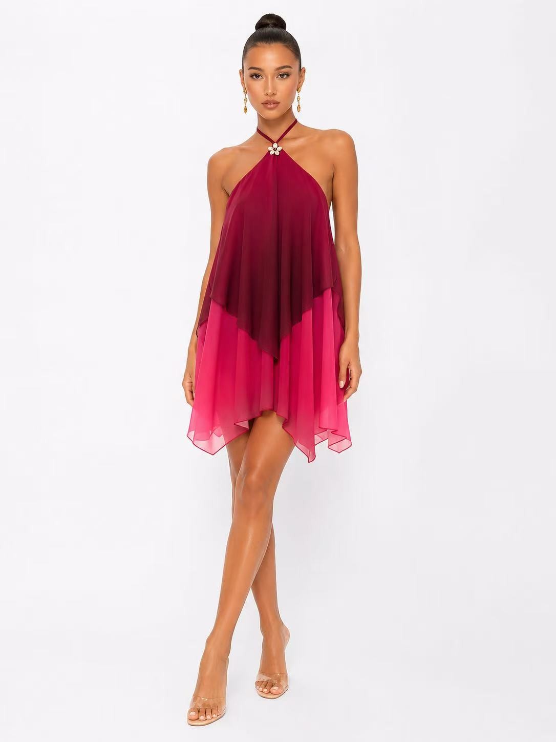 Fire Halter Chiffon Mini Dress