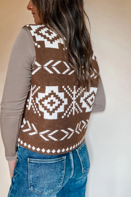 Southwestern Aztec Buttoned Sweater Vest
