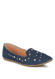 Olesia Stud Embellished Denim Blue Ballet Flats