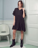 Ruffled Neck Tiered Mini Dress -2 Colors