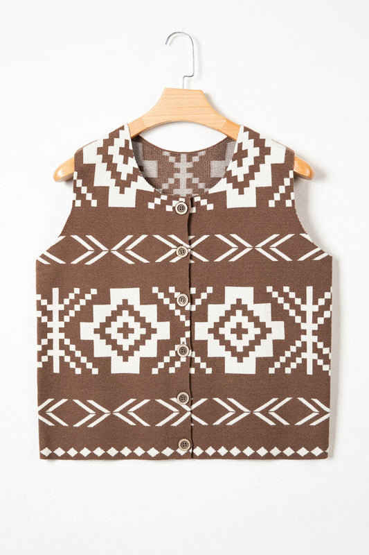 Southwestern Aztec Buttoned Sweater Vest