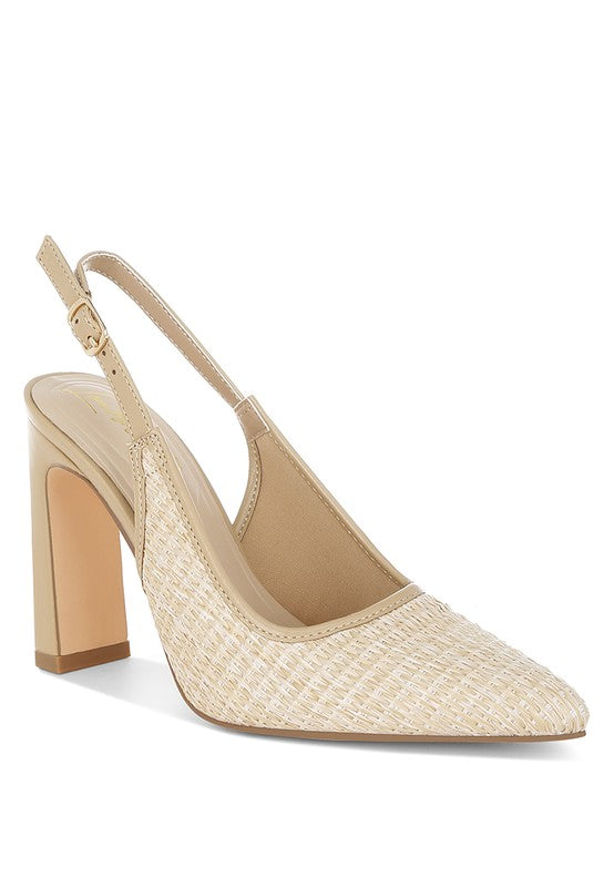 Alzbeta Raffia Pointy Toe Slingback Pumps