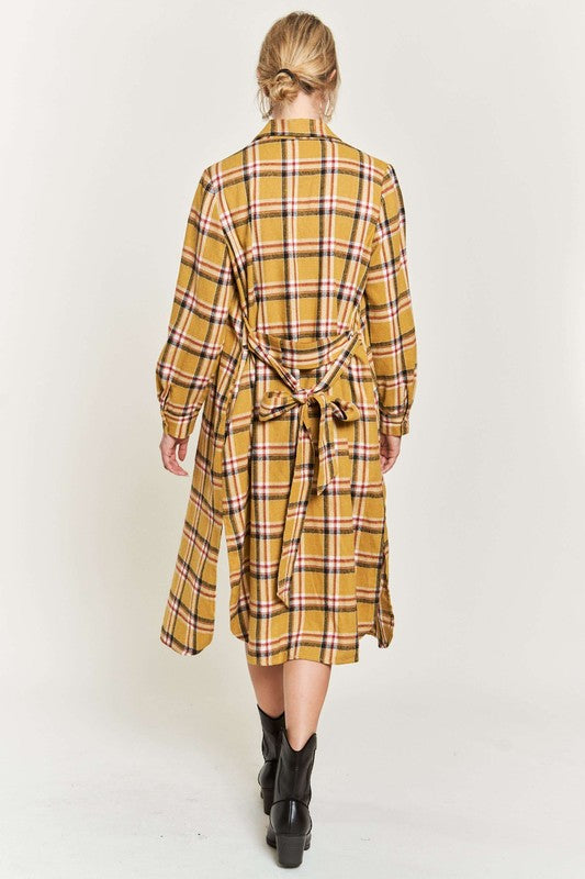 PLUS SIZE PLAID PRINT COLLAR LONG SHIRT DRESS-3 COLORS