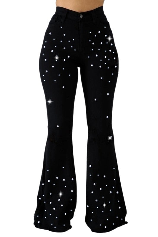 Vegas Glam Bel Bottom Jean in Black- inseam 30