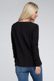 Melange Baby Waffle V-Neck Long Sleeve Top-3 Colors