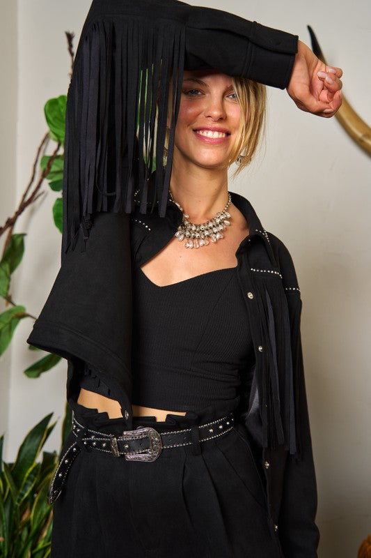 Suede Studded Fringe Jacket-2 Colors