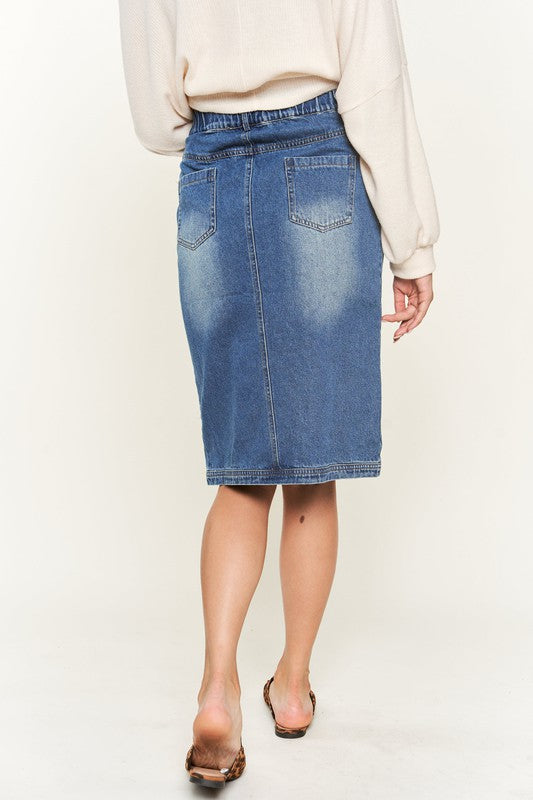 Denim Buttoned Knee Length Skirt