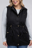 Plus Size Drawstring Waist Military Hoodie Vest