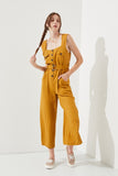 SLEEVELESS SQUARE NECK BUTTON DOWN ANKLE JUMPSUIT-BLACK OR MUSTARD