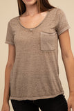 Washed Melange Burnout Scoop V-Neck Top- 7 Colors