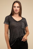 Washed Melange Burnout Scoop V-Neck Top- 7 Colors