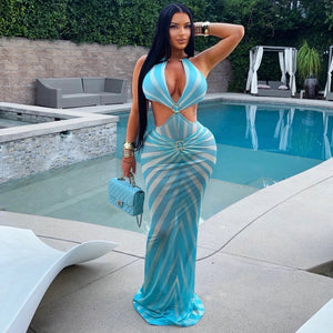 Mirage Cut-Out Swimwear Skirt Set- Blue