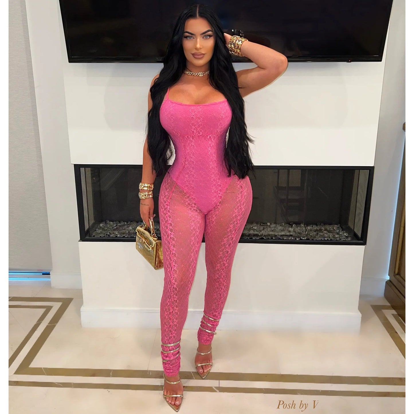 Pink Bodysuit Fishnet Jumpsuit