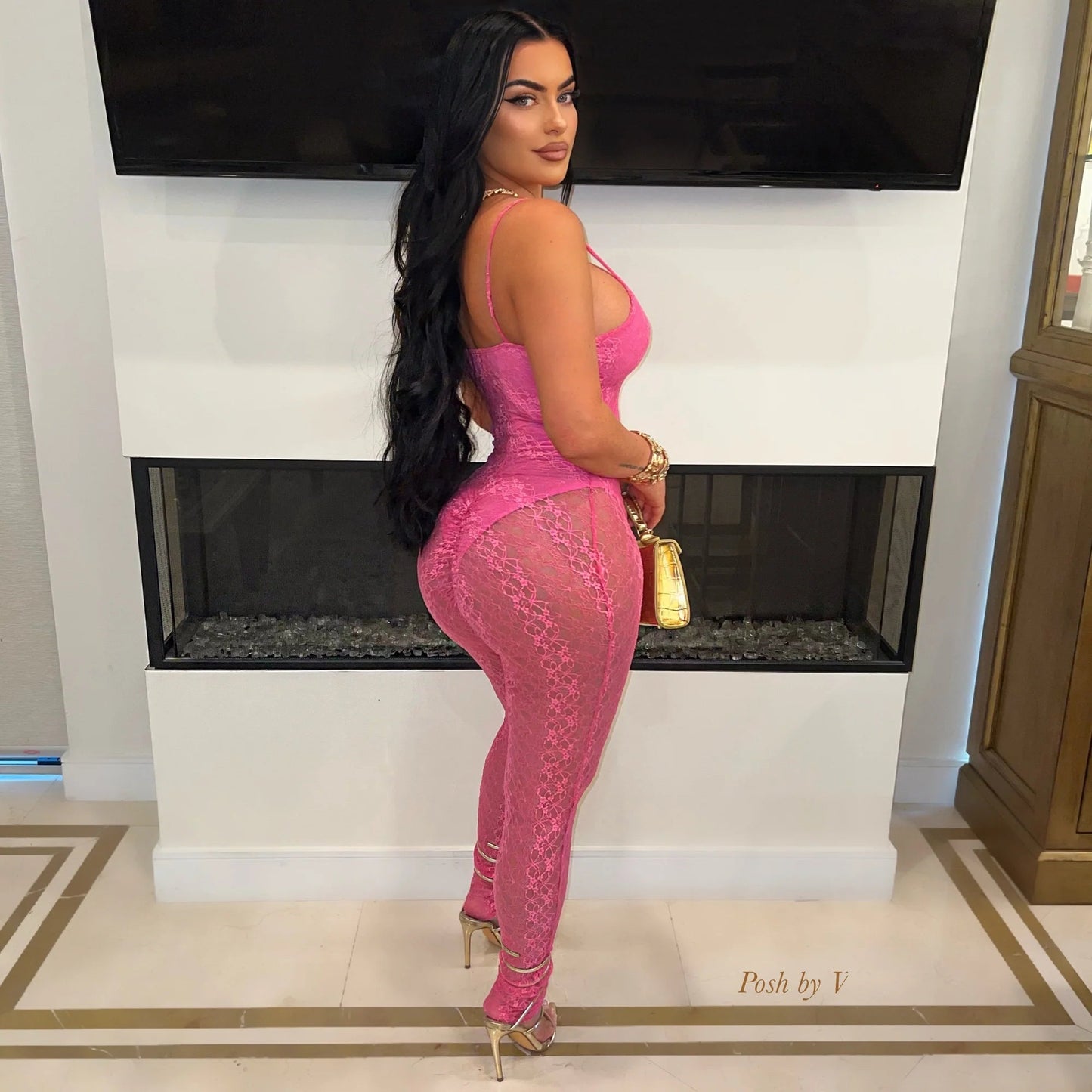 Pink Bodysuit Fishnet Jumpsuit