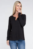 Melange Baby Waffle V-Neck Long Sleeve Top-3 Colors