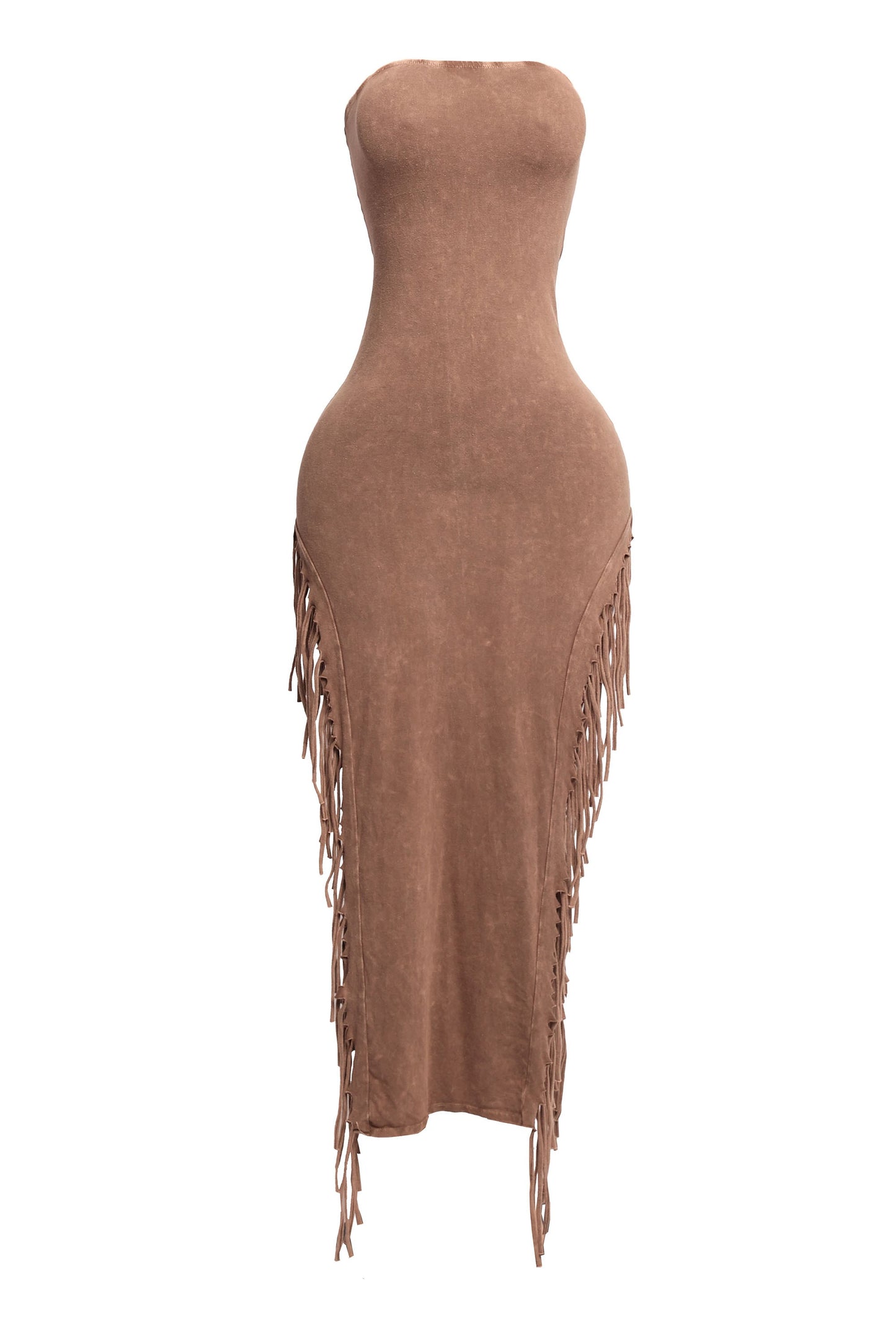 Cowboy Western Fringe Double Slit Tube Topped Maxi Dress