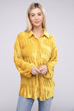 Wrinkle Effect Tiered Shirring Velvet Shirt-3 Colors