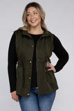 Plus Size Drawstring Waist Military Hoodie Vest