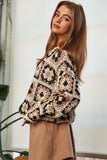 Crochet Patchwork Round Neck Pullover Sweater Top-2 Colors