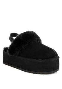 Kutchu Faux Fur Trim Platform Classic Slingback Shoes