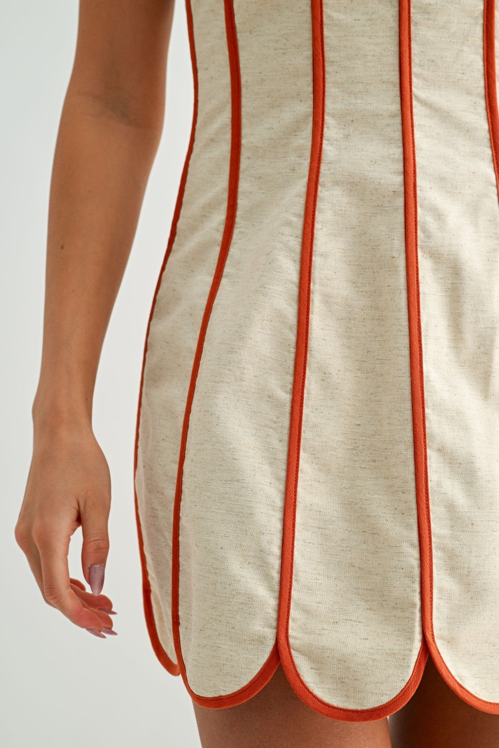 Scalloped Halter Neck Mini Dress- Beige