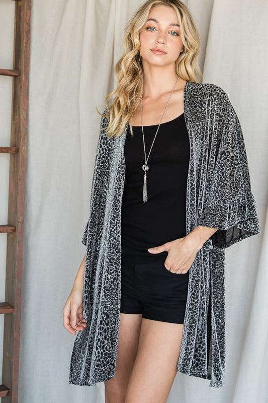 SILVER METALLIC ANIMAL PRINT KIMONO