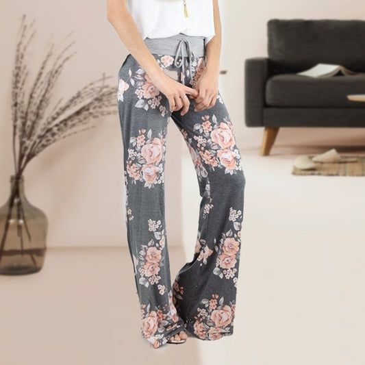 Drawstring Floral Wide Leg Pants-2 Colors