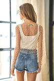Bead and Pearl Embellished Long Sleeves Mesh Top- 2 Colors