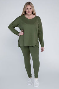 Plus Size  Brushed DTY Microfiber Loungewear Set-3 Colors