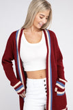 Open Burgundy Cardigan With Contrast Trim