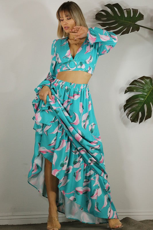 Botanical Printed Maxi Skirt Set