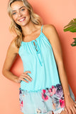 SOLID FLORAL MIXED RUFFLE TANK TOP