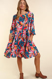 PLUS SIZE BABYDOLL MULTI COLOR DRESS WITH SIDE POCKETS
