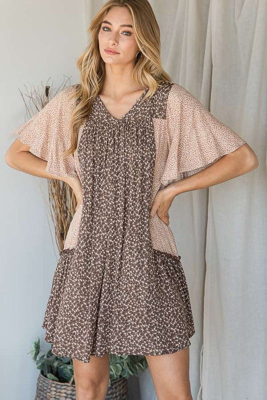 PLUS SIZE FLORAL PRINT RUFFLE DRESS