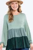 PLUS SIZE COLOR BLOCK TIERED SWING TOP-2 COLORS