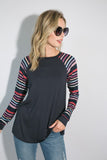 PLUS SIZE MULTI STRIPE PRINT AND SOLID MIXED CASUAL TOP- 2 COLORS