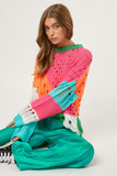 COLOR BLOCK DISTRESSED DETAIL PULLOVER SWEATER (2 COLORS)