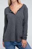 Melange Baby Waffle V-Neck Long Sleeve Top-3 Colors