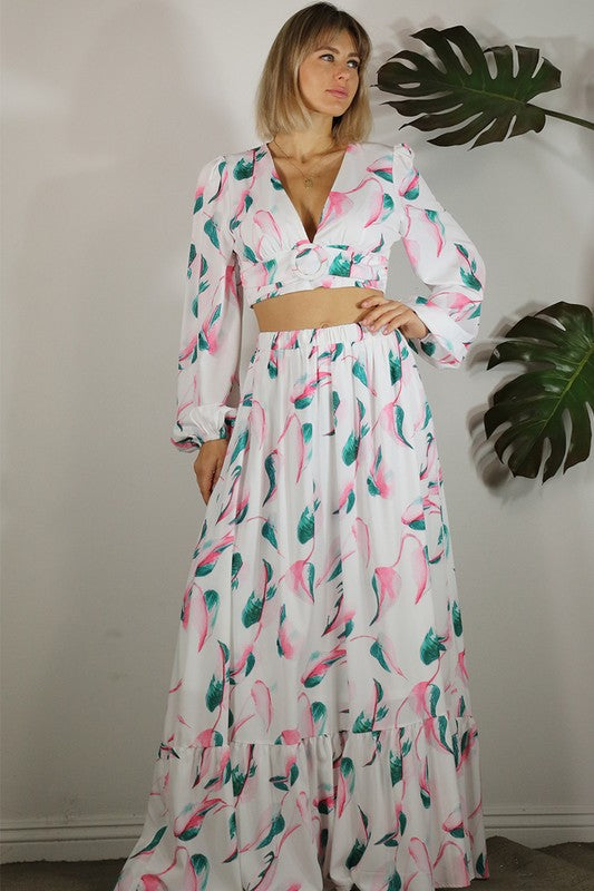 Botanical Printed Maxi Skirt Set