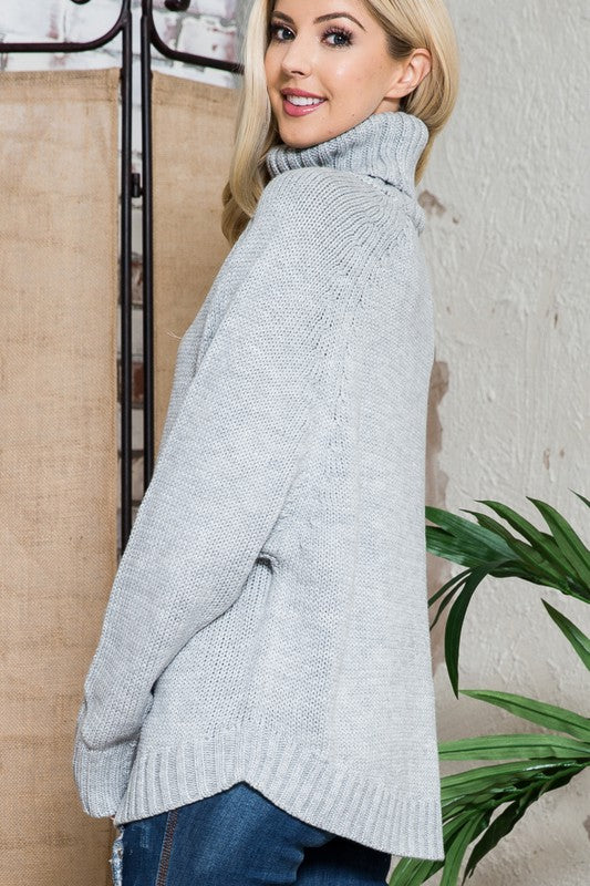 Solid Long Sleeve Turtleneck Sweater Top- Black or Grey