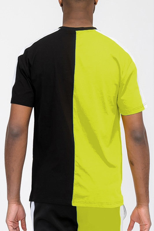 TWO TONE COLOR BLOCK SHORT SLEEVE TSHIRT-6 COLORS