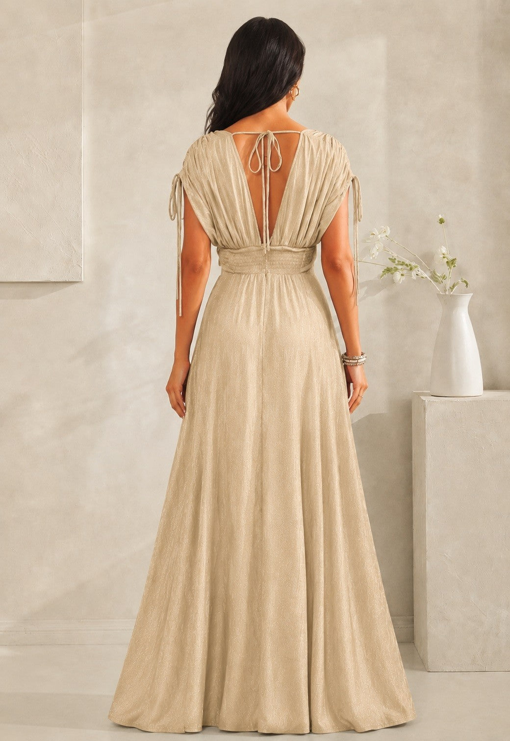 Flowers of Elegance Maxi Double Slit Dress- Cream