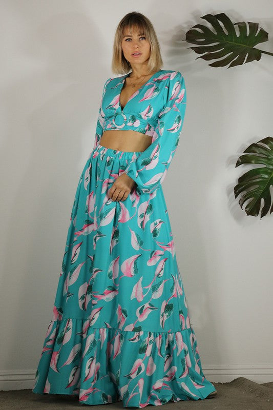 Botanical Printed Maxi Skirt Set