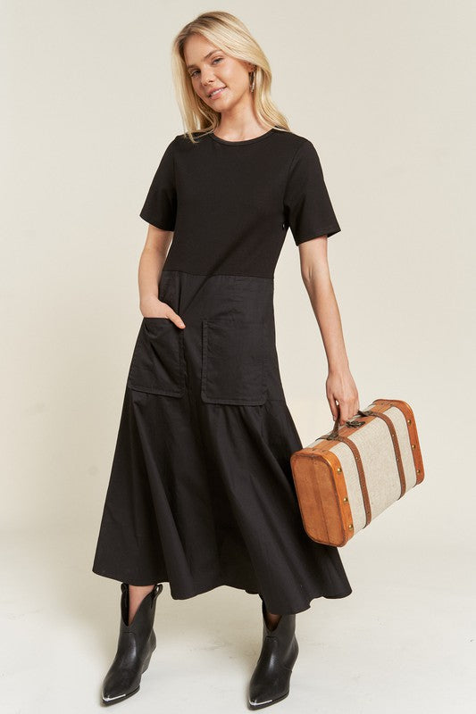 KNIT MIX DRESS- 2 COLORS