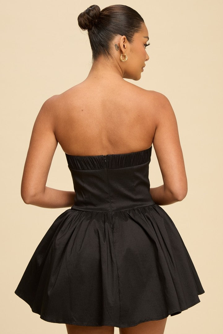 Swept Away 3D Flower Bowtied Mini Dress- Black